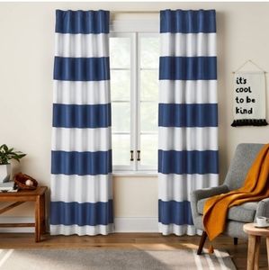 Set of 2 blackout curtains size 42w 92 L navy and white